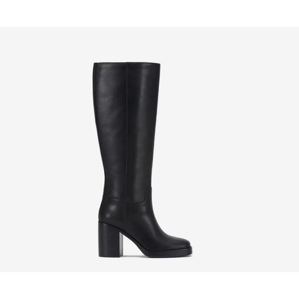 Vince Camuto VC-GIBI4 Black Leather Block Heel Knee High Boots Womens 7.5M